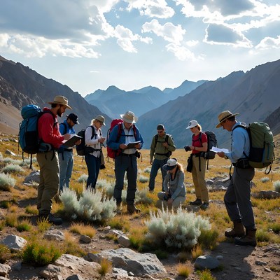 Group studies plants in mountain area