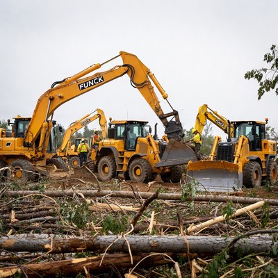 Heavy machinery clearing a construction site