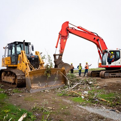 Heavy machinery clearing debris on site