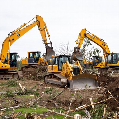 Heavy machinery clearing land for construction
