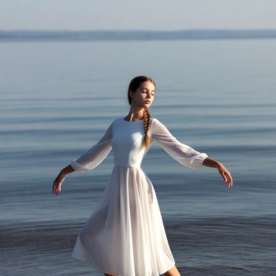 Woman dancing by the water