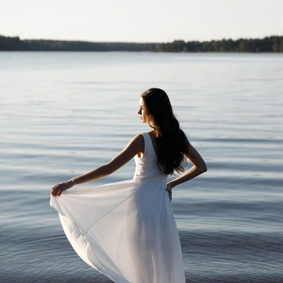 Woman by the water at sunset