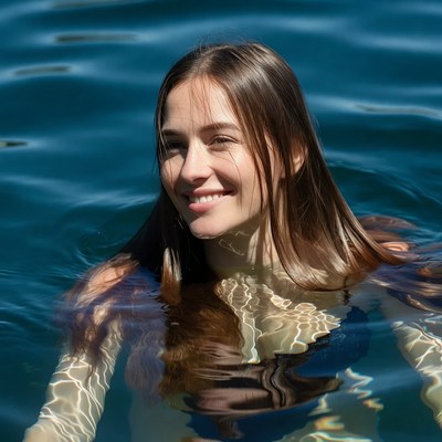 Girl swimming in blue water