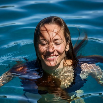 Woman swimming in clear water pool