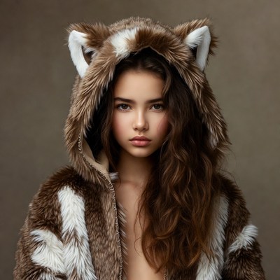 Girl in animal hooded coat
