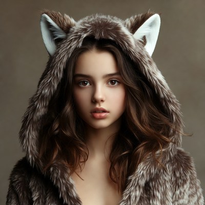 Girl wearing fur hood with ears