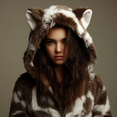 Model wearing animal hoodie in studio