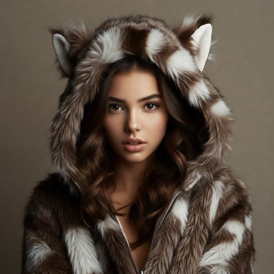 Young woman in animal hoodie