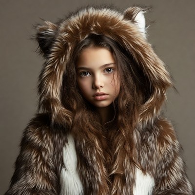 Young person in animal fur hood