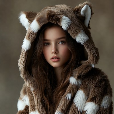 Girl in animal hoodie facing camera