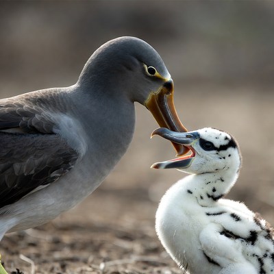 Bird caring for its chick