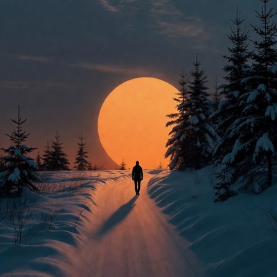 Sunset walk in winter