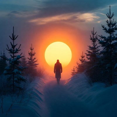 Walking toward the winter sun