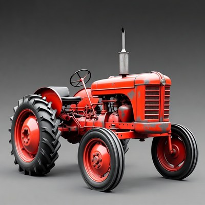 Classic tractor with red paint display
