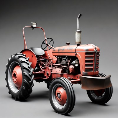 Old red tractor on display in studio
