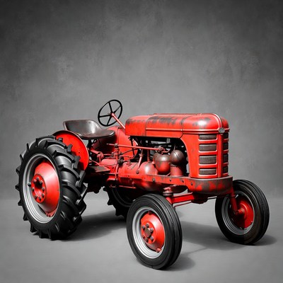 Red tractor on display in studio