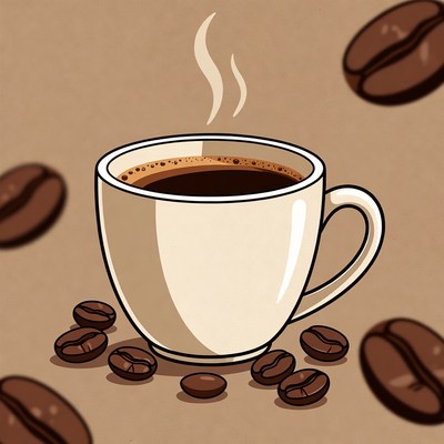 Coffee cup with beans around it