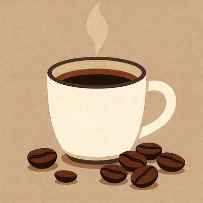 Freshly brewed coffee with beans