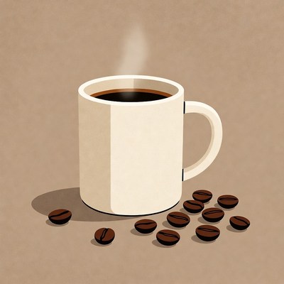 Warm coffee cup with coffee beans