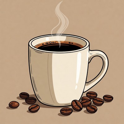 Hot coffee in a white cup