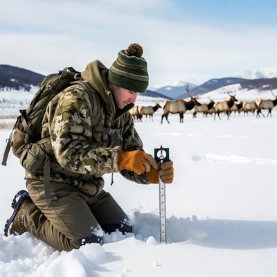 Measuring snow depth in the mountains