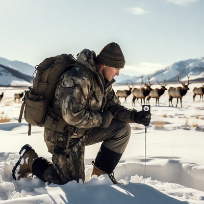 Hunter checks snow depth in mountains