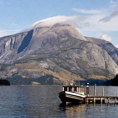 Boat at lake with mountain background
