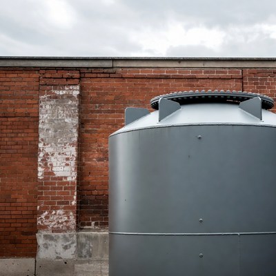 Storage tank near brick wall