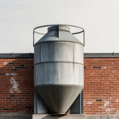 Metal storage tank on wall