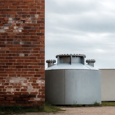 Tank next to brick wall