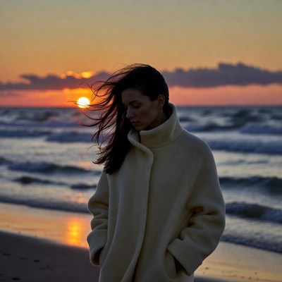 Woman on beach at sunset