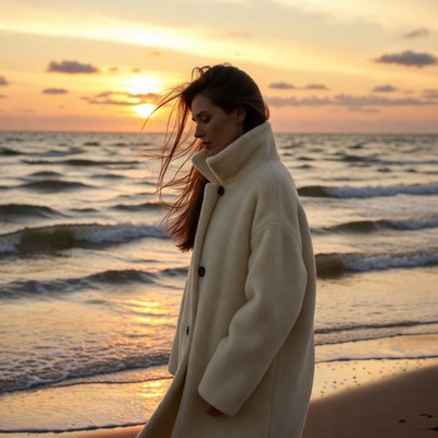 Woman on beach at sunset