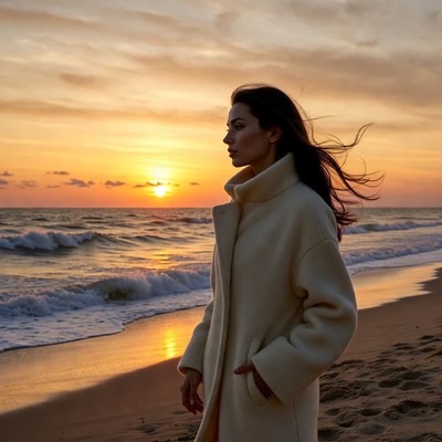 Woman on beach at sunset