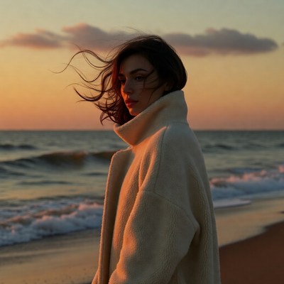 Sunset at the beach with a woman