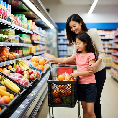 Grocery shopping with family at store