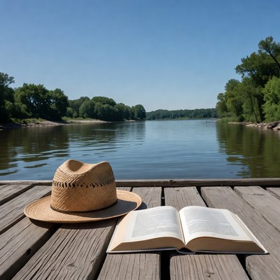 Relaxing by the river with a book