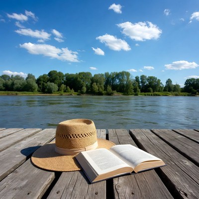 Relaxing by the water with a book