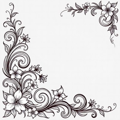 Floral corner design in black and white