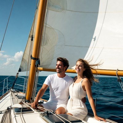 Couple sailing in clear waters