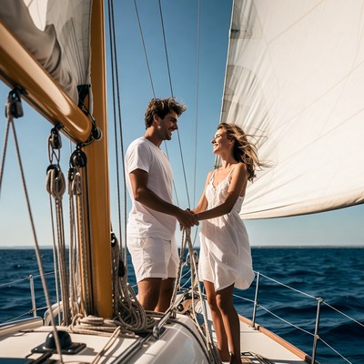 Couple sailing on a yacht