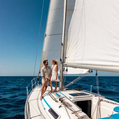 Couple sailing on a sunny day