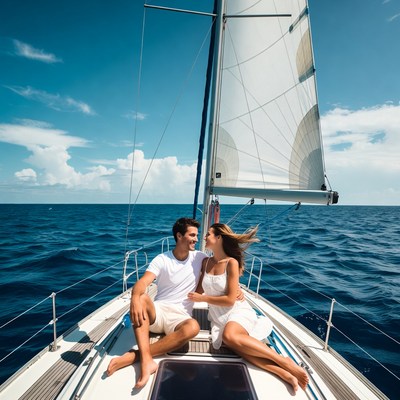 Couple sailing on a sunny day