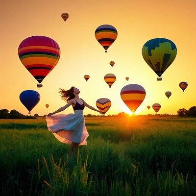 Hot air balloons at sunset