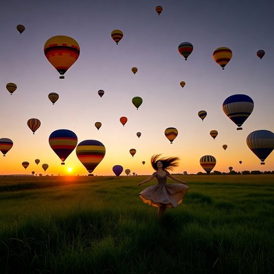 Hot air balloons at sunset