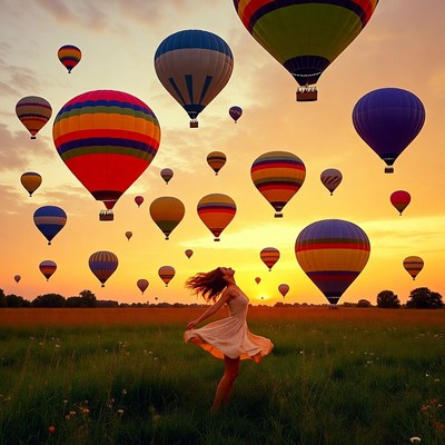 Hot air balloons at sunset