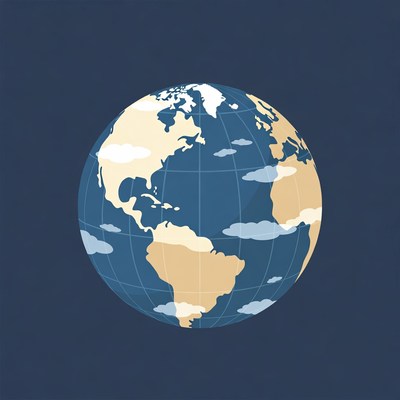 Earth globe showing continents and clouds