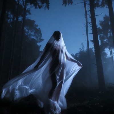 Figure in a forest at night