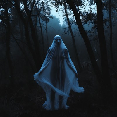 Dark figure in misty forest