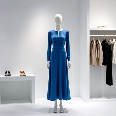 Blue dress displayed in store