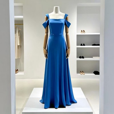 Elegant blue dress on display in store